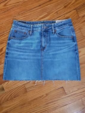 American Eagle Outfitters Blue Denim Frayed-Hem Mini Skirt